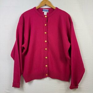 Vintage Pendleton Wool Cardigan Magenta Pink with Gold Buttons Sz XL